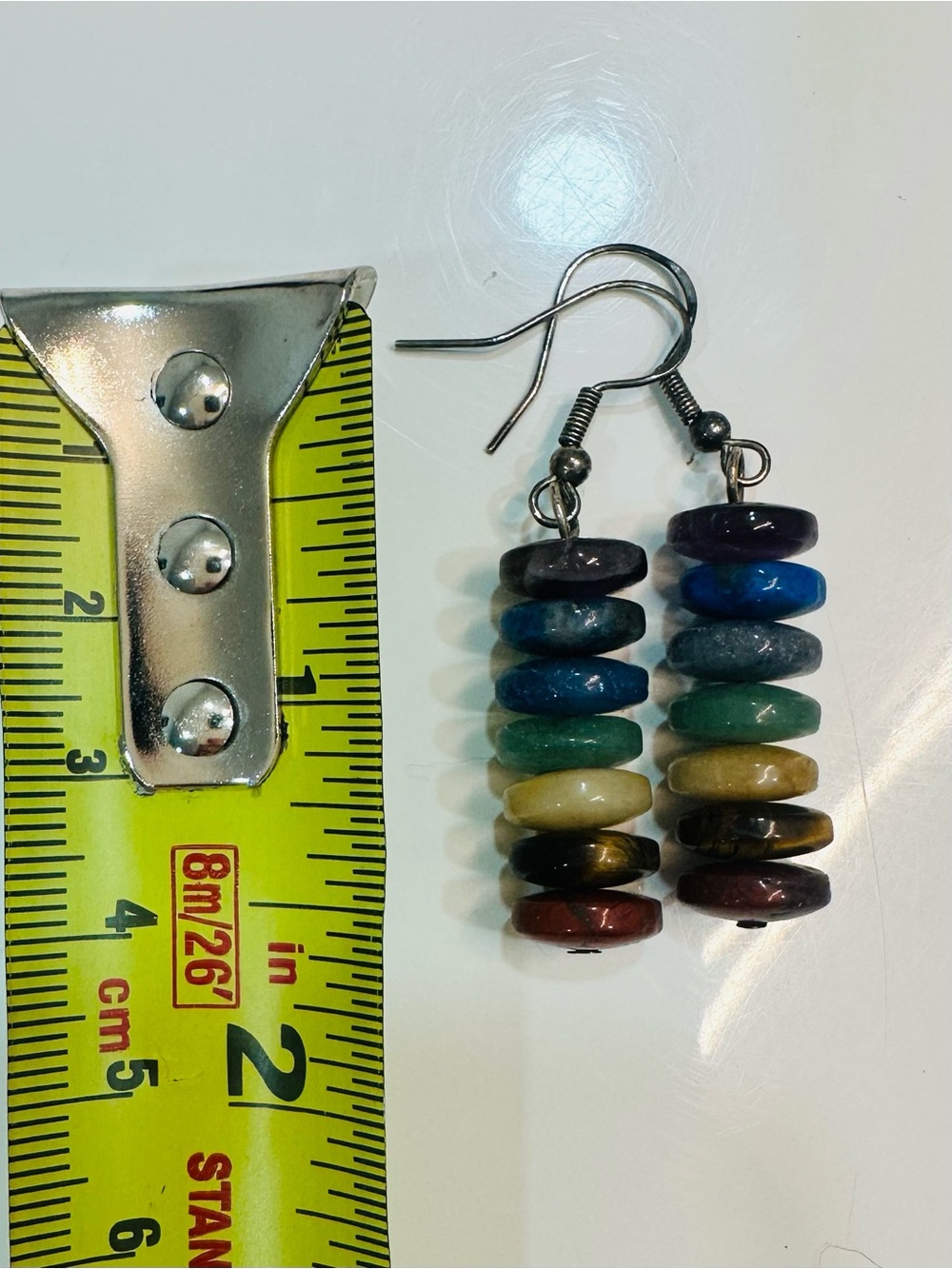 Handmade Rainbow Stacked Genstone Earrings - Picture 5 of 7